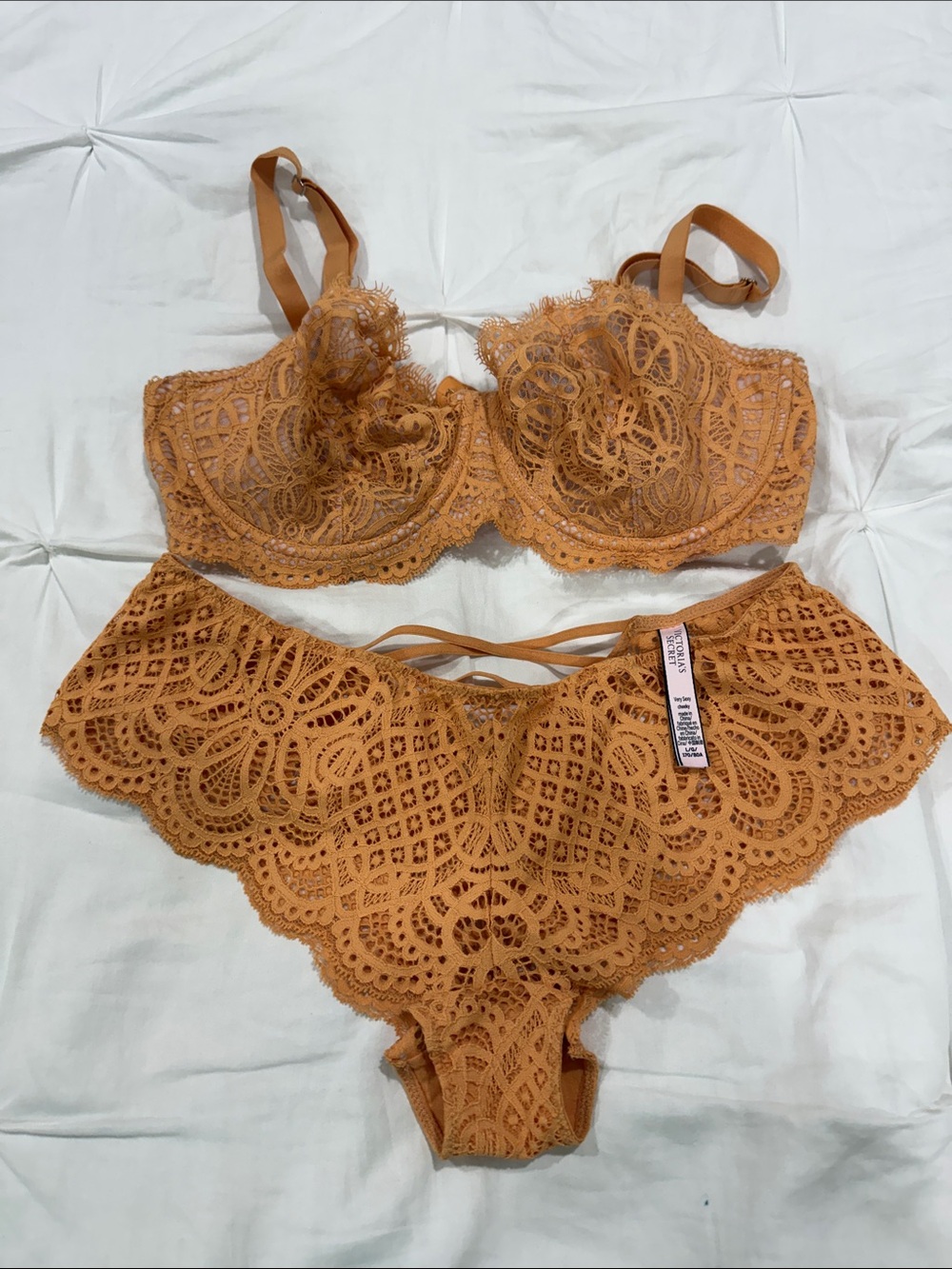 Victoria's Secret Tan Lace Balconette Bra & Brief Set